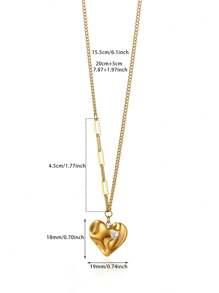 1 pieza Collar de cadena de suéter de acero inoxidable con corazón geométrico cuadrado de perla y circonita en estilo vintage europeo y americano, accesorio de joyería de lujo para hombres y mujeres como regalo
