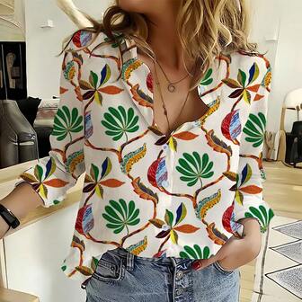Women Casual Long Sleeve Floral Print Shirt, Autumn