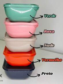 Set Of 8 Plastic Pots - 1 Liter Square - Tapoer - Food Organizer - Microwave And Freezer - 紅色 - 查看 2