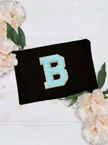 1PC Cosmetic Bag Lady Makeup Bags Wallet Initials 26 Letter Pattern Toiletry Organizer Pouch Wedding Party Wash Bag Zipper Phone Purse Pencil Pouch High-Capacity Make Up Bags Clutch Bag Bridesmaid Make Up Pouch Toiletries Organizer Bag Cosmetic Case Handbag For Travel Storage Cosmetic Bag For Travel