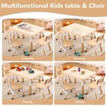 Kids Table And Chairs Set, Height Adjustable Desk With 4 Seats, 31.5'' RectangleArts & Crafts Table,Graffiti Desktop, Non-Slip Legs, 5 Piece Children Multi-Activity Table For Classrooms,Daycares,Home