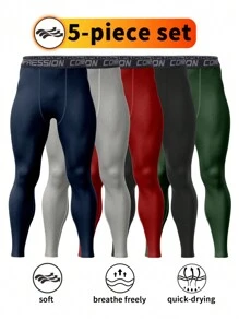 5pcs Men's Compression Tights Athletic Pants, Elastic Breathable Quick Dry Leggings For Running, Fitness, Training - Multicolor - View 4