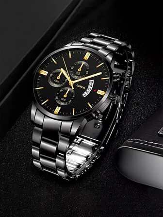 1st Minimalistisk lyxig kvartsklocka för män, modeaffärspresent i rostfritt stål