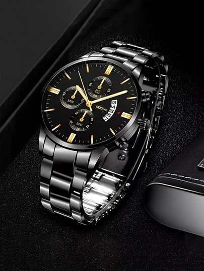 1pc Minimalist Luxury Men's Quartz Watch, Stainless Steel Fashion Business Gift