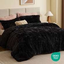 Shaggy Faux Fur 2/3 Pieces Bedding Comforter Set,Modern Casual Ultra-Soft Fluffy With Matching Sham,All-Season Home Textile For Contemporary Bedrooms,2-Piece Set For Twin/Twin XL Size,3-Piece Set For Full-Queen-King-Cal King Size,UGG & Labubu Touch,Halloween Christmas Thanks Giving Gifts - Black - View 12