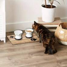 1pc Wood Grain Paw Print, Dog & Cat Small Animal Feeding Mat, Non-Slip, Water Absorbent & Stain-Resistant, Ideal For Cats - Pet Food &Water Bowl Placemat For Home Decor, Kitchen Floor Mats, Pet Accessories, Ideal For Pets