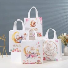 4pcs Assorted Non-Woven Fabric Tote Bags, Birthday Gift Packaging Bags With Printed, Waterproof Gift Bags For Clothing, Food Delivery, Shopping, Eid Festival Gifts