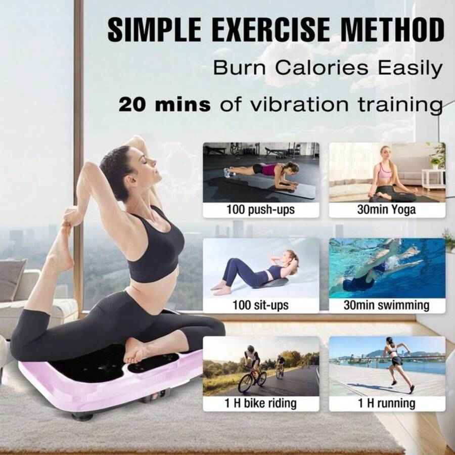 PHAGATT Vibration Plate Exercise Machine, 120 Level Vibration Adjustment, 2 Fitness Resistance Bands, Body Relaxation - Pink - View 1