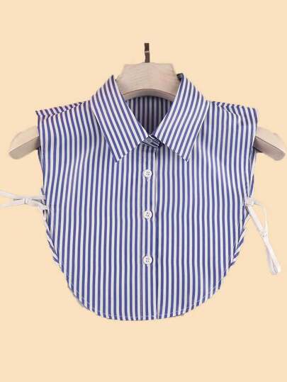 1pc Women Striped Stand Collar Blouse With Detachable Collar, Versatile For Everyday Use