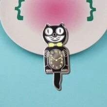 1pc Vintage Cat Pattern Clock Brooch Pin Badge Clothing Bag Accessory, Cute Creative Brooch Lapel Pin, Unique Clothing Badge, Suitable For Backpack, Clothes, Collar And Hat, Multifunctional Fashion Accessory For Women, Ideal Gift