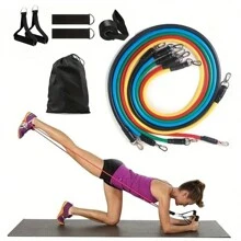 11 In 1 Multifunction Fitness Tension Rope 5-Tube Elastic Yoga Pedal Puller Resistance Band Tension Rope For Stretching Abdomen Training,Suitable For Men And Women Family Indoor And Outdoor Strength, Physical Training, Body Building Home Fitness Equipment Gym Accessories