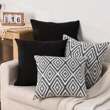 4pcs Bohemian Style Sofa Bed Headboard Cushion Covers, Soft Linen Printed Pattern Pillowcases, 45x45cm, Pillow Insert Not Included, Simple Gift, Sofa Cushions, Star, Decorative Style, Easy To Use, Pillow, Sofa Pillows, Home Decor