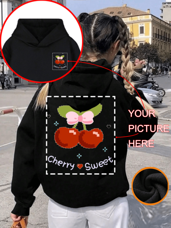 Felpa con cappuccio personalizzata con stampe frontali e posteriori, adatta per ragazze adolescenti in autunno/inverno, ideale per uniformi scolastiche, laurea, foto di animali domestici, loghi di viaggio, ecc., può essere personalizzata con qualsiasi design, con tasche