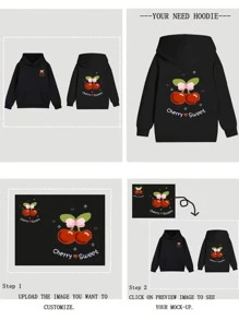 Customized Front & Back Print Pattern Hooded Sweatshirt For Teenage Girls, Autumn/Winter, Suitable For School Uniform, Graduation, Pet Photo, Travel Logo Etc., Can Be Customized With Any Design, Has Pockets