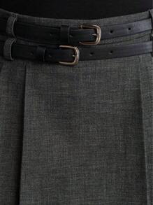 Jupe Mini Mignonne à Double Taille avec Bloc de Couleur Gris Taille Basse pour Femmes Retournant à l'École en Automne