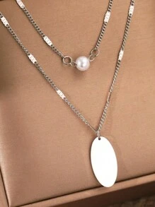 DIY Engraved Text Layered Necklace For Women With Pearl Pendant Choker - Multicolor - View 6