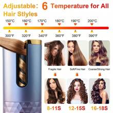 自动卷发棒，无线自动卷发器，陶瓷旋转卷发棒，6档温度设置带定时功能，便携式可充电卷发棒，自动断电，快速加热造型 - 紫色 - 查看 4