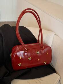 Retro Rhinestone Bowling Ball Shoulder Bag For Women, New Fashion Underarm Handbag, Commuter-Friendly Versatile Crossbody Bag