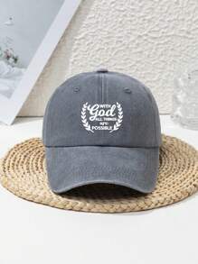 1pc Unisex Outdoor Sports Washed With God All Things Are Possible Adjustable Letter Casual Street Style Soft Top Baseball Cap, Polyester, Spring/Summer/Autumn - Multicolor - View 11