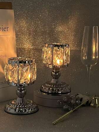 1pc Romantic Style Glass Candle Holder, Decorative Tabletop Tealight Lantern For Halloween, Thanksgiving, Valentine's Day, Rama - No Power Needed, Elegant Finish