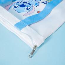 Miniso 缝纫晚宴系列购物袋 休闲简约时尚百搭单肩包 手提包 斜挎包 便携收纳袋 帆布包 - 藍白 - 查看 4