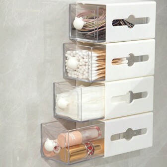 1/3pcs Wall-Mounted No-Drill Drawer Storage Box, Multifunctional Kitchen/Bathroom Space-Saving Organizers