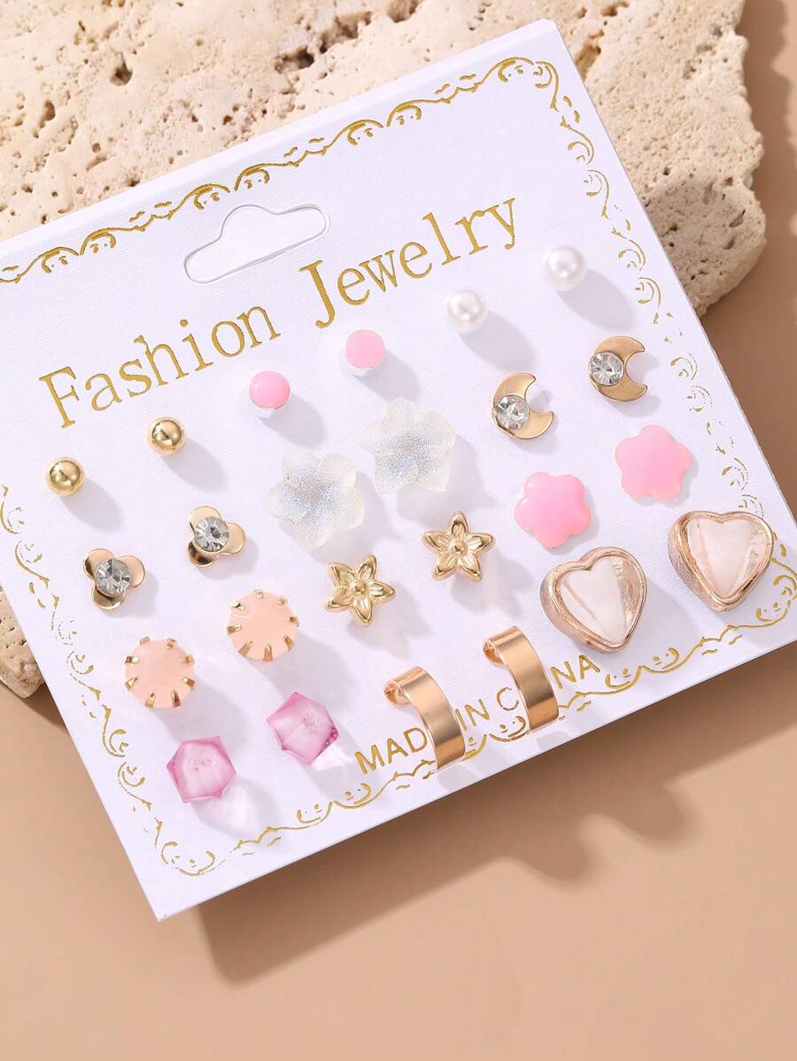 24 件彩色花卉和蝴蝶水钻装饰甜美时尚儿童耳环套装