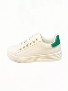 Women's Solid Color Lace-Up Casual Flat Shoes, Simple Design For Daily Wear - Green - View 2