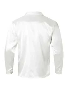 Men's Satin Wedding Long Sleeve Shirts Collared V Neck Drape Ruched One Button Down Silk Shirt Club Party Dress Shirts - White - View 6