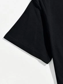 Plus Size Men's Casual Minimalist Round Neck T-Shirt, Crane & Wave Print, Summer Top, Suitable For Back To School Season