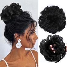 Messy Bun Hair Piece, Wavy Curly Synthetic Hair Scrunchie, Ponytail Hair Extension With Elastic Band, Suitable For Women's Daily And Party Hairstyles, Available In Black, Gold And Mixed Colors, Halloween - Multicolor - View 14