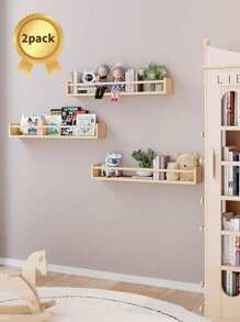 2 Stücke Wandregale, Küchenregale an der Wand, 16,5 Zoll Schwebende Bücherregale für die Wand, Wandregale, Baby Kinderzimmer Dekoration, Massivholz Wandregale für Bücher, Spielsachen und Dekorationslagerung, Herbst Wohndekoration, Schlafzimmermöbel, Wohndekoration, für Wohnzimmer, Büro, Bad, Küchen Organisatoren, Raumdekoration - Beige - Übersicht 1