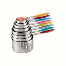 8-Piece Color Stainless Steel Measuring Cup Set, Used For Baking And Cooking, Accurate Scale Does Not Fade, Baking Cake/Brewing Seasoning Is All Done, And Kitchen White Can Become A Food Blogger In Seconds!