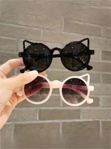 1/2pcs Children's Sun Hat, Girls' New Summer Straw Hat, Baby Travel Sun Ion Beach Hat, Fresh Bucket Hat, Cute European And American Cat Eye Glasses, Children's Fashionable Glasses