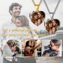 定制心形照片项链，玫瑰花爱心雕刻心形吊坠，优雅简约 18K 镀金不锈钢项链，男士/女士个性化珠宝，适合生日/母亲节/情人节/圣诞节礼物 - 銀色 - 查看 8