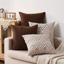 4pcs Bohemian Style Sofa Bed Headboard Cushion Covers, Soft Linen Printed Pattern Pillowcases, 45x45cm, Pillow Insert Not Included, Simple Gift, Sofa Cushions, Star, Decorative Style, Easy To Use, Pillow, Sofa Pillows, Home Decor