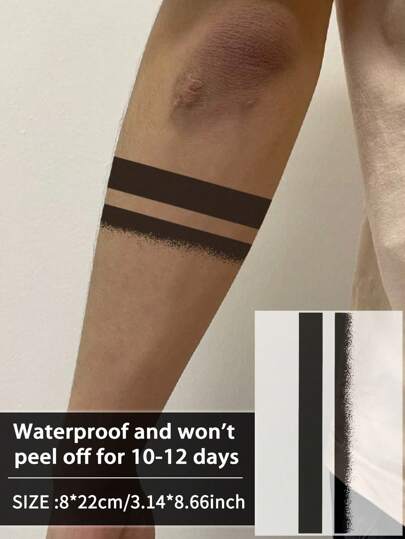 1 件线条条纹临时纹身防水防汗持续 1-2 周逼真草本汁抗摩擦不反光仿黑色假纹身男女纹身贴纸适用于手臂、胸部、腿部、腹部、腰部现代人体艺术