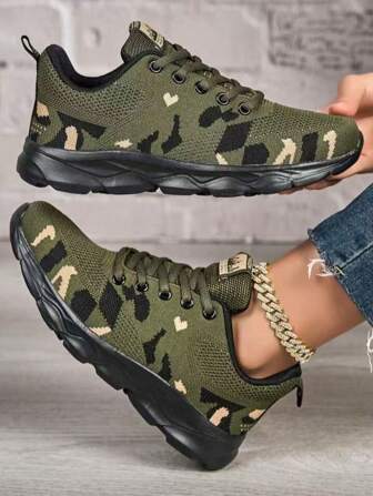 Women's Camo Print Sports Casual Shoes, Breathable Mesh Running Sneakers