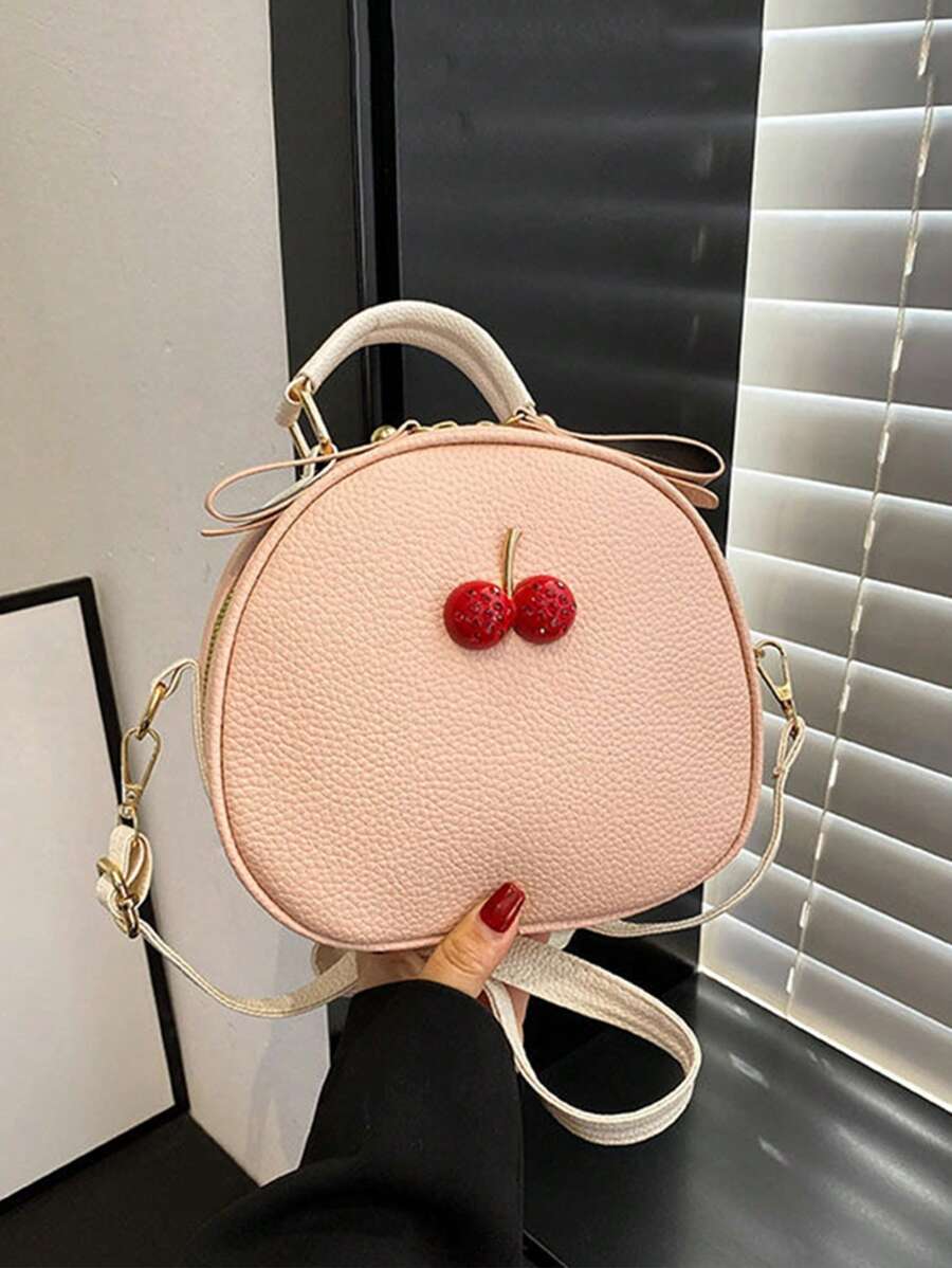 Yogodlns 荔枝纹撞色樱桃装饰小钱包和手提包新款女士单肩斜挎手机包