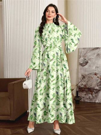 东方风格印花女式度假休闲连衣裙