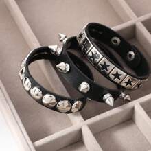 3 Pieces Of Punk-Style Leather Bracelets With Studs - Gothic Spiked Cuff Bracelets - 80s-Inspired Riveted Wristbands Accessories