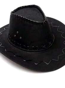 Unisex Suede Cowboy Hat With Brim And Sturdy External Stitching - 黑色 - 查看 2