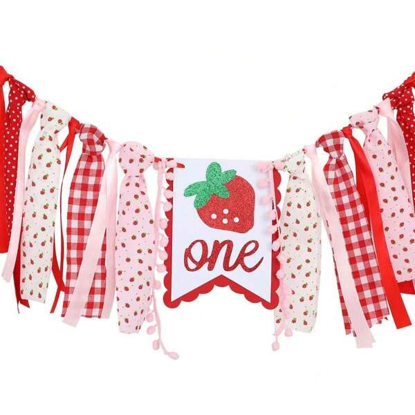 Strawberry Themed First Birthday Party Banner High Chair Decor With Tassel Photo Props For Sweet Berry 1st Birthday Party Room Decoration,Christmas