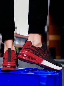 Men Color Blocking Gradient Knit Lace-up Air Cushion Sneakers, Comfortable Breathable and Shock-absorbing Outdoor Running Shoes, Suitable for Outdoor Sports, Jogging&Fitness&Walking