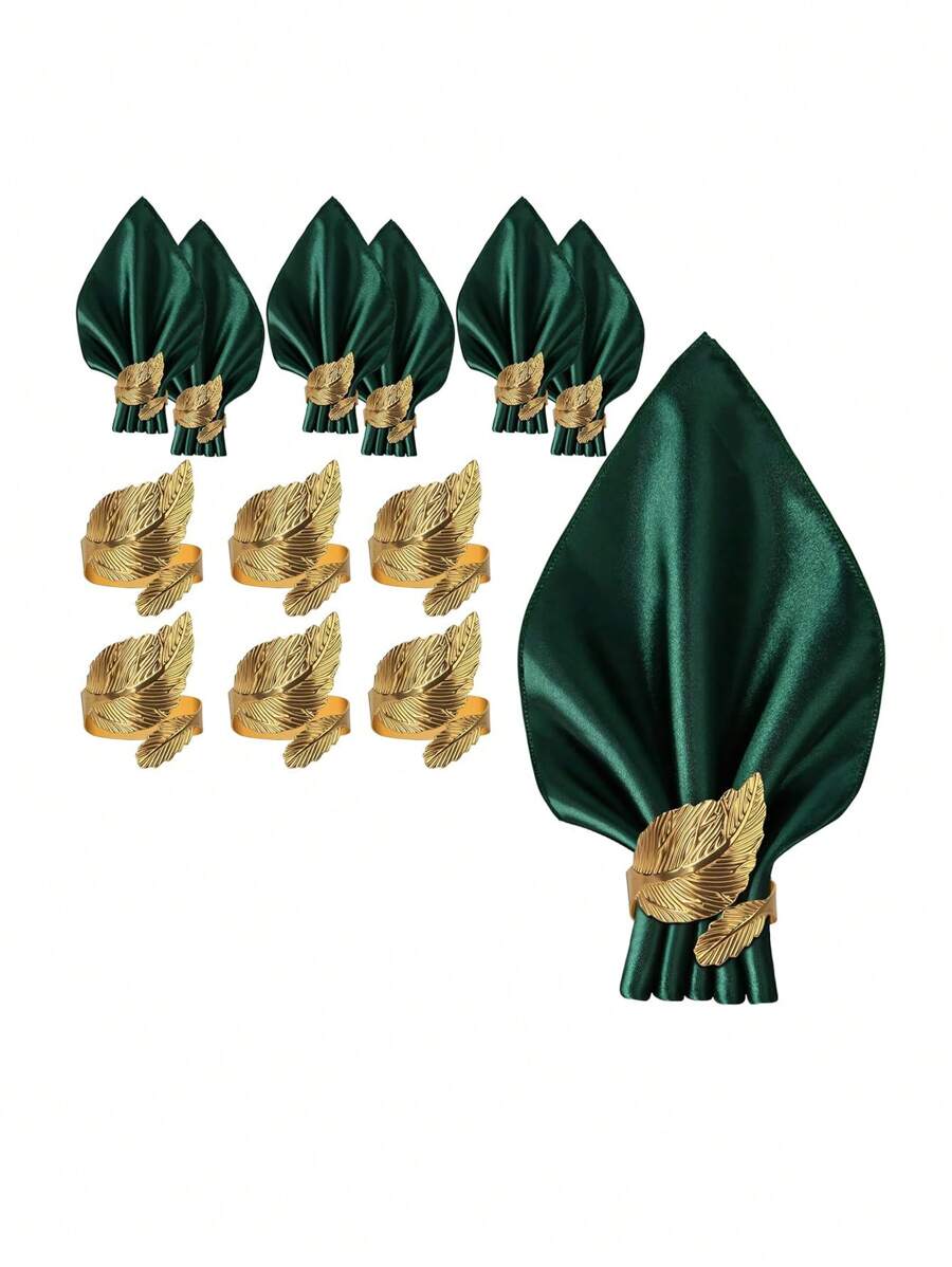 6pcs Leaf Design Napkin Ring, Minimalist Stainless Steel Napkin Holder Ring For Dinner Table - Gold - View 1