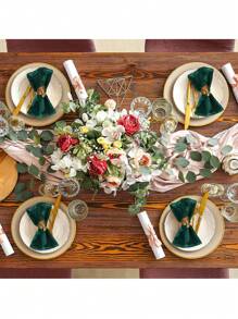 6pcs Leaf Design Napkin Ring, Minimalist Stainless Steel Napkin Holder Ring For Dinner Table - Gold - View 4