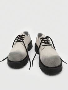 Chaussures derby à bout rond noires pour hommes, chaussures habillées décontractées à semelle épaisse de haute qualité, coupe large au look usé, en denim lavé à l'eau, confortables, avec une semelle extérieure en caoutchouc antidérapante et