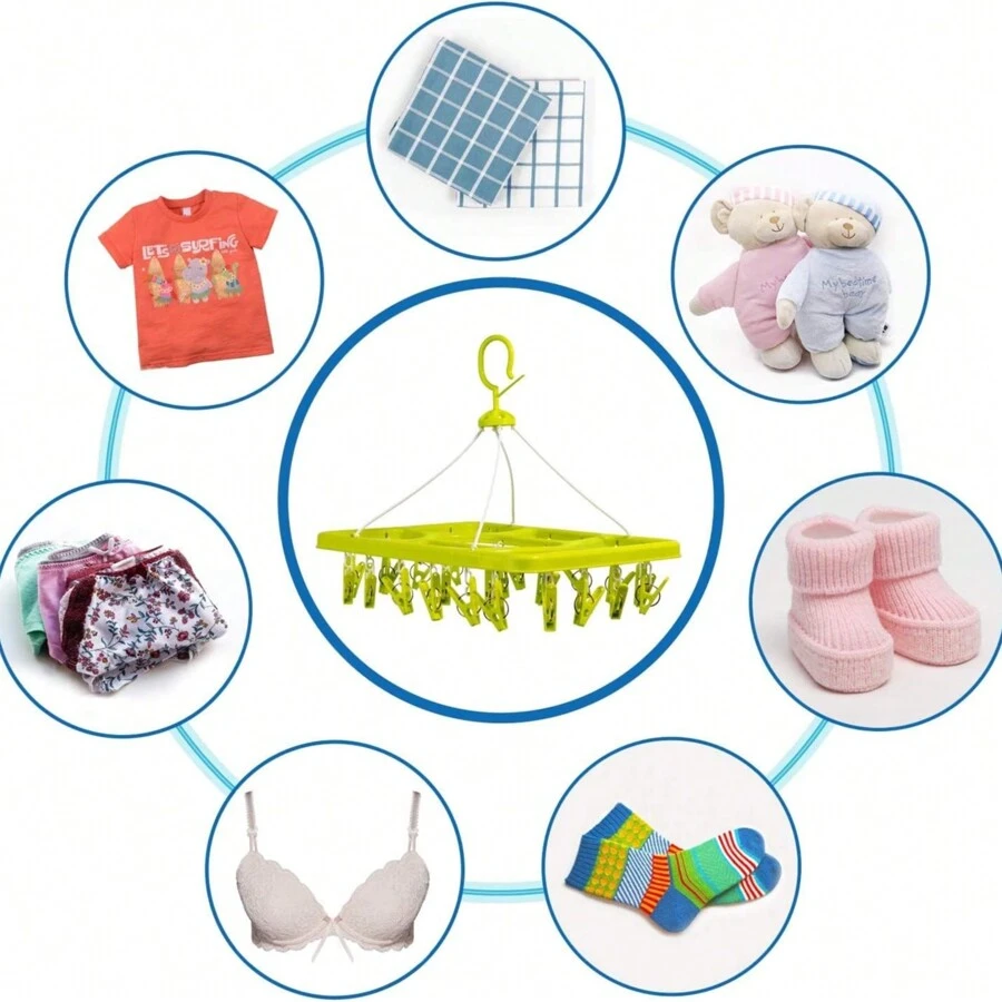 Wieszak do suszenia ubrań z 32 haczykami, przenośny składany wieszak do suszenia ubrań do suszenia skarpet, bielizny, ręczników, szalików, suszarka do skarpet Wieszak do suszenia ubrań z 32 kołkami, wieszak na skarpetki Składany wiszący wieszak na skarpetki Wiatroodporny wielofunkcyjny stojak do suszenia skarpet, bielizny, biustonosza, dziecka ubrania i drobne przedmioty, WIESZAK NA KLIPSY, SUSZARKA NA KLIPSY, przenośny składany wieszak na ubrania