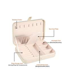 1 pieza Caja de almacenamiento de joyas de PU, organizador de joyas portátil de viaje, caja de almacenamiento de tocador, caja de exhibición de joyas de múltiples compartimentos, caja de regalo de almacenamiento, caja de exhibición, tapa abatible simple, gran capacidad, adecuado para guardar anillos, collares, aretes, relojes, labiales y otros accesorios, accesorios de dormitorio, suministros de viaje al aire libre, cierre con botón de seguridad, estilo internacional hermoso, adecuado para viajes y el hogar, regalo ideal para niñas