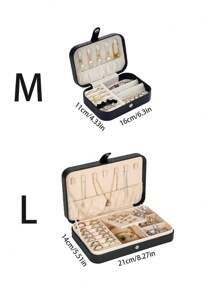 1 pieza Caja de almacenamiento de joyas de PU, organizador de joyas portátil de viaje, caja de almacenamiento de tocador, caja de exhibición de joyas de múltiples compartimentos, caja de regalo de almacenamiento, caja de exhibición, tapa abatible simple, gran capacidad, adecuado para guardar anillos, collares, aretes, relojes, labiales y otros accesorios, accesorios de dormitorio, suministros de viaje al aire libre, cierre con botón de seguridad, estilo internacional hermoso, adecuado para viajes y el hogar, regalo ideal para niñas